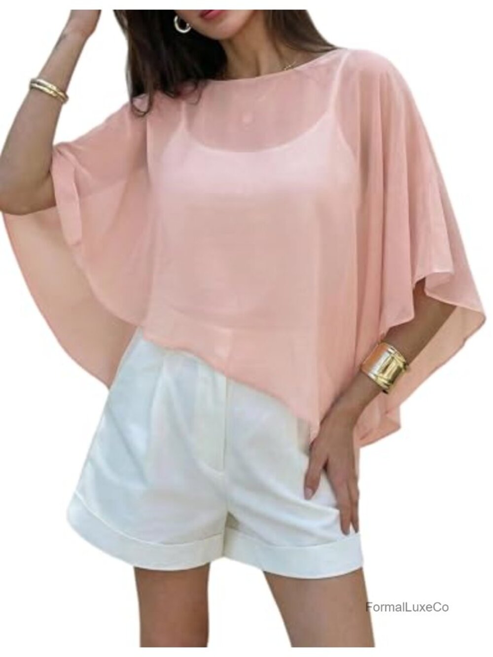 Chiffon Capelet Batwing Sleeve Wedding Shawl Sheer Cover Up